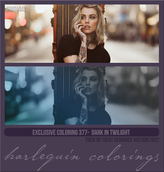 EXCLUSIVE COLORING #377 [DARK IN TWILIGHT]
AVAILABLE APRIL 2023 (TRICK OR TREAT RESOURCE AUCTION)
