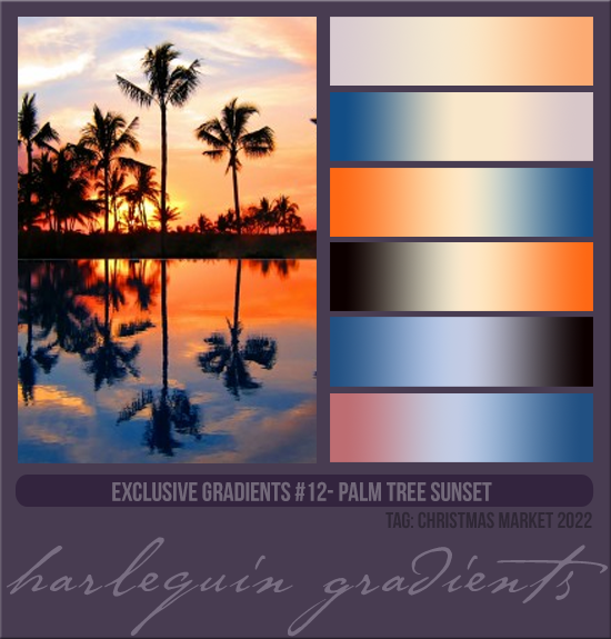 EXCLUSIVE GRADIENTS #012 [PALM TREE SUNSET]
AVAILABLE DECEMBER 2023 (TAG CHRISTMAS MARKET 2022)
