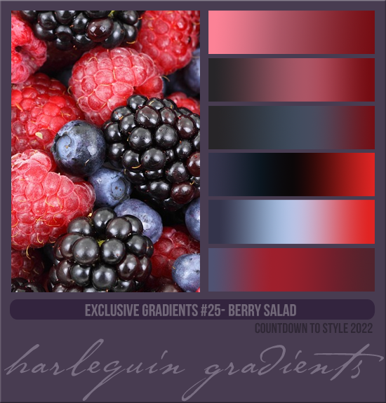 EXCLUSIVE GRADIENTS #025 [BERRY SALAD]
AVAILABLE DECEMBER 2023 (COUNTDOWN TO STYLE 2022)
