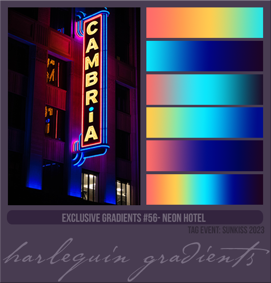 EXCLUSIVE GRADIENTS #056 [NEON HOTEL]
AVAILABLE AUGUST 2024 (TAG: SUNKISS 2023)
